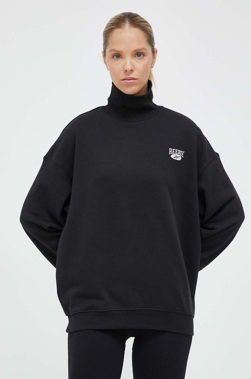 Bavlnená mikina Reebok Classic dámska, čierna farba, s nášivkou