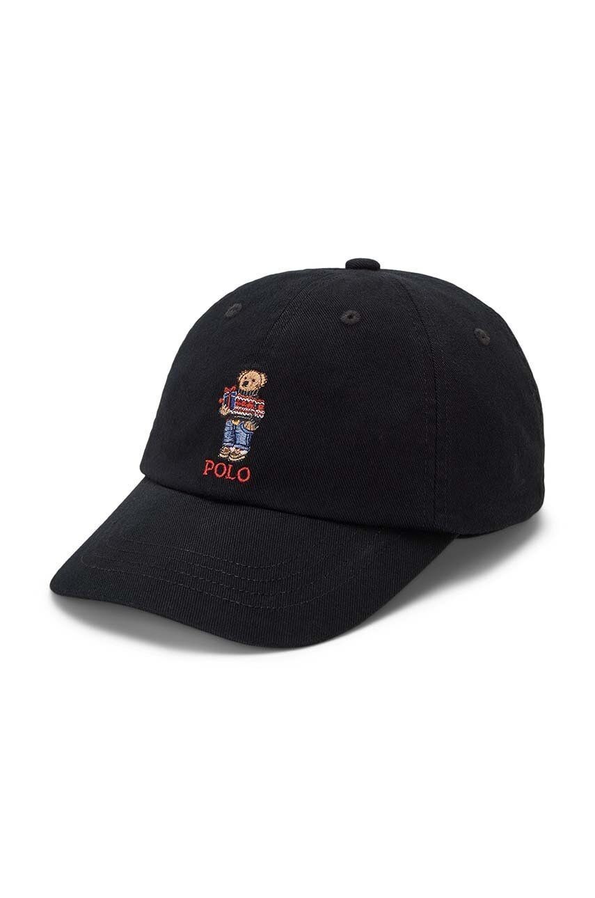 Detská bavlnená šiltovka Polo Ralph Lauren čierna farba, s nášivkou
