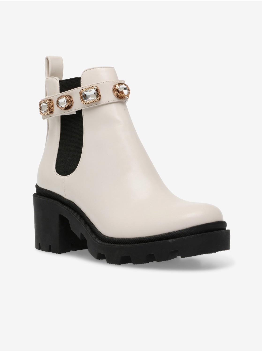 Krémové dámske členkové topánky na podpätku Steve Madden Amulet