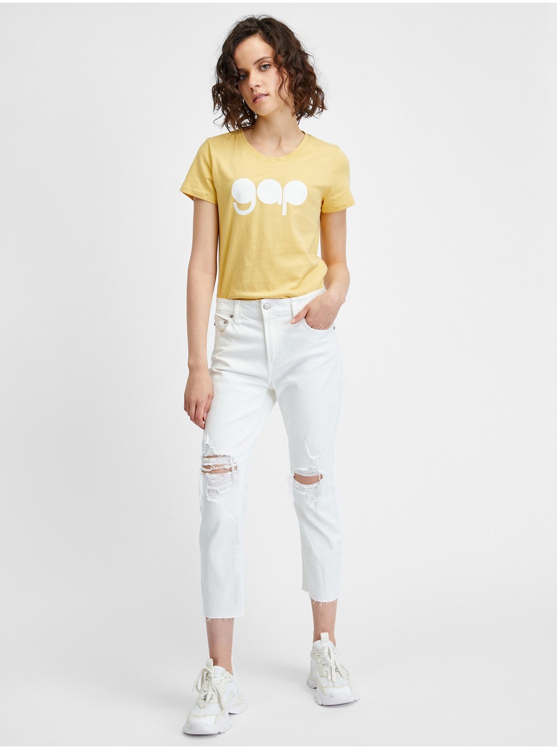 Biele dámske 3/4 slim fit rifle s potrhaným efektem GAP