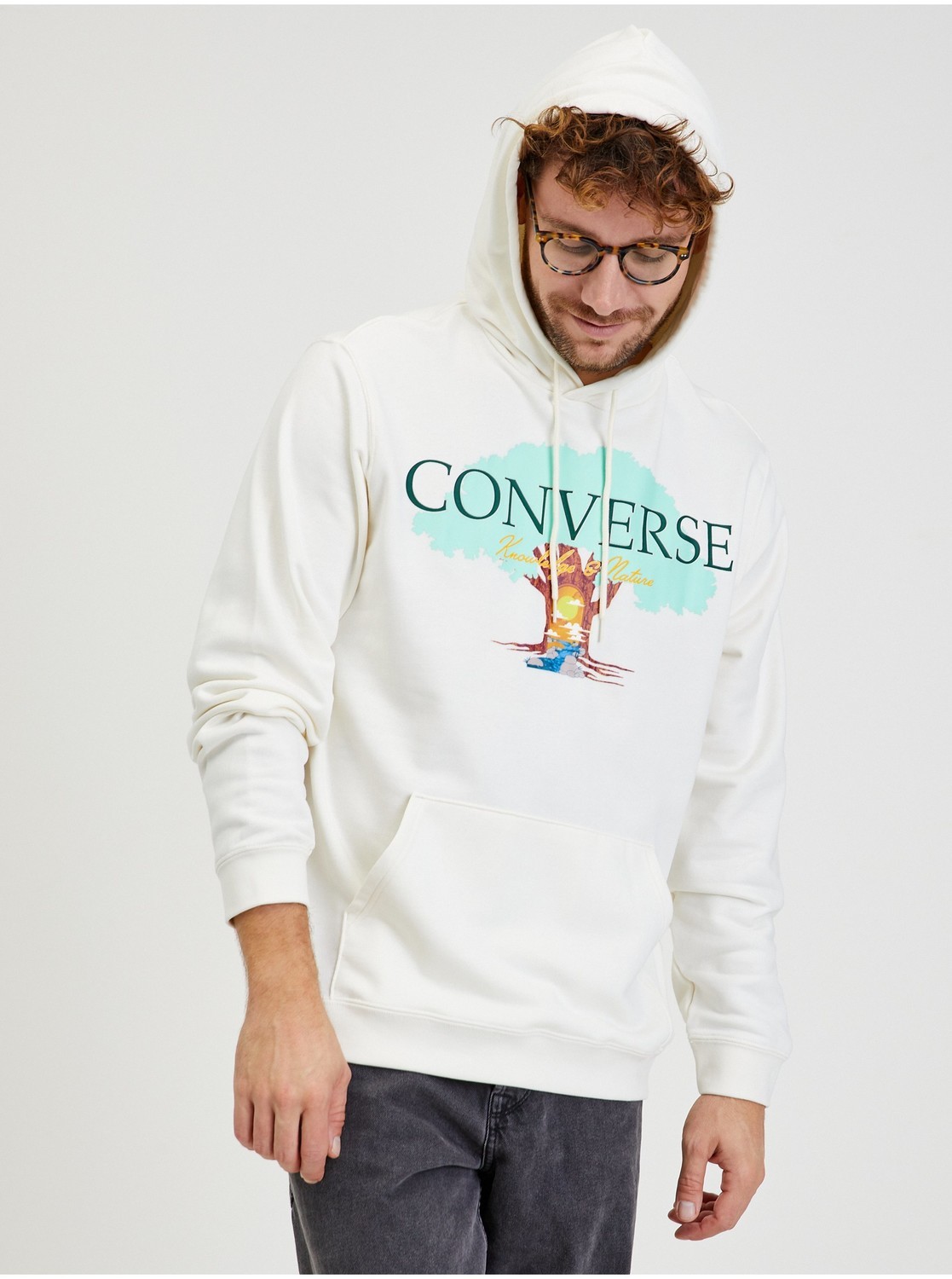 Mikiny s kapucou pre mužov Converse - krémová