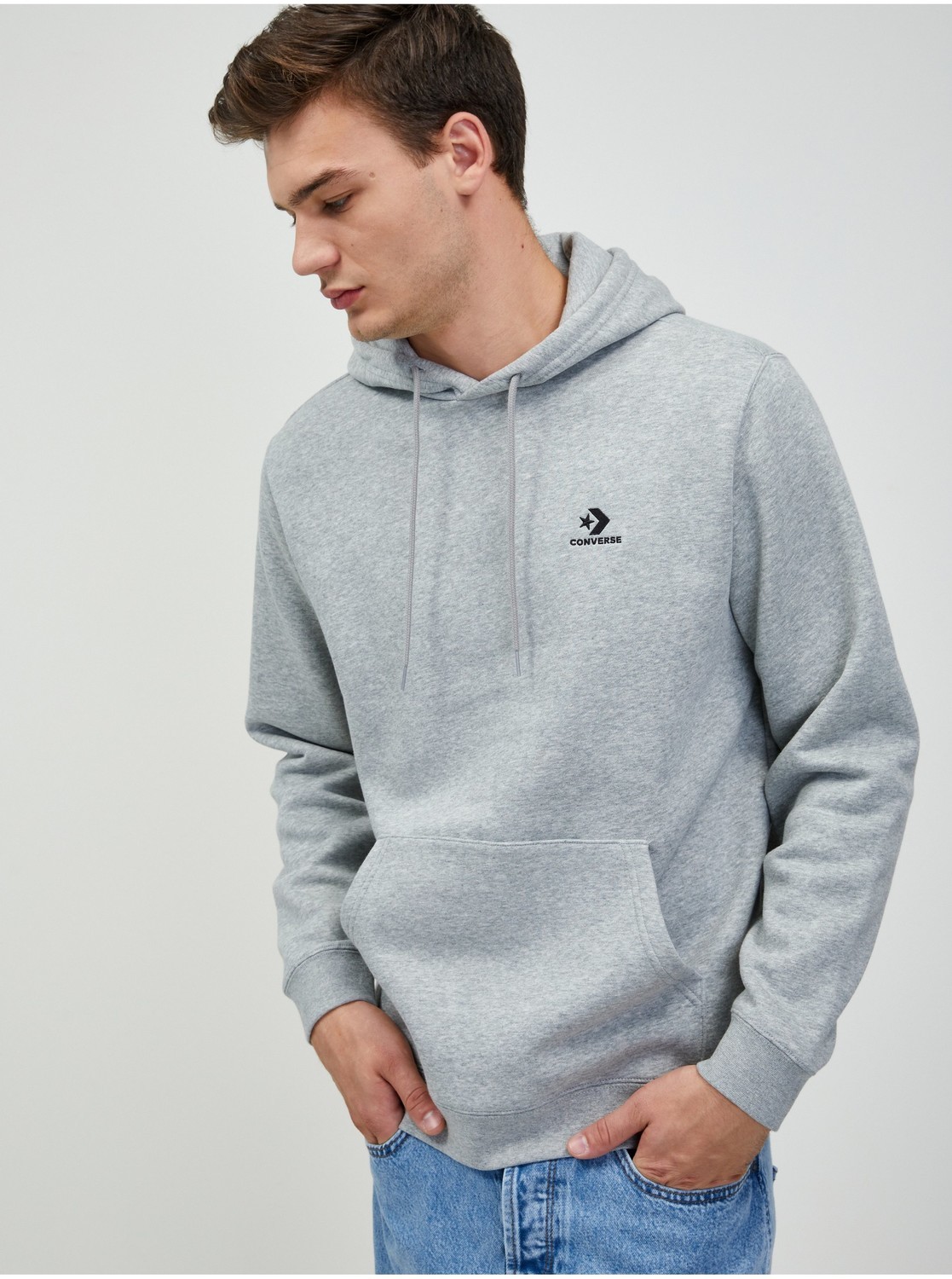 Mikiny s kapucou pre mužov Converse - svetlosivá