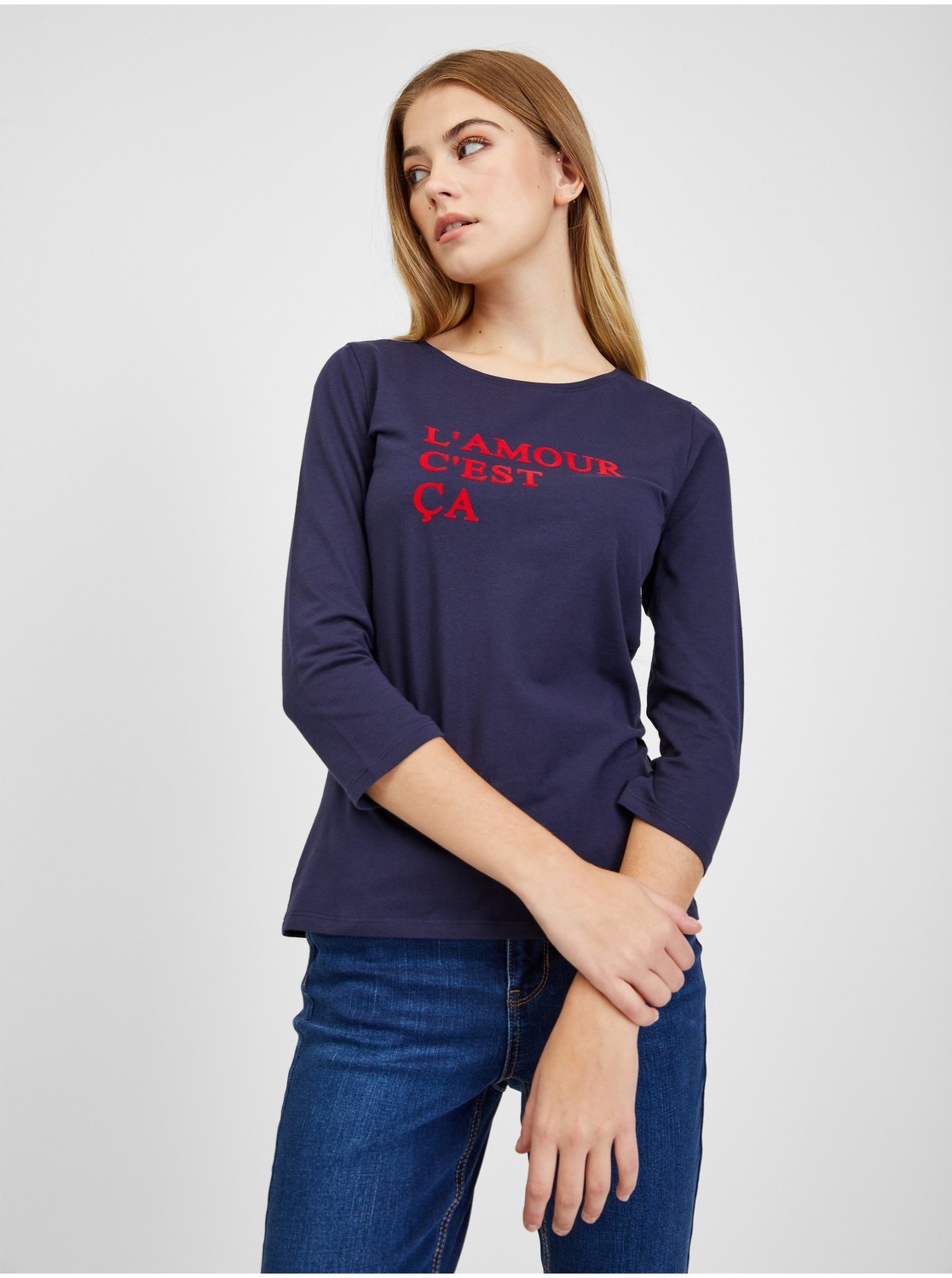 Tričká s dlhým rukávom pre ženy ORSAY - tmavomodrá, červená