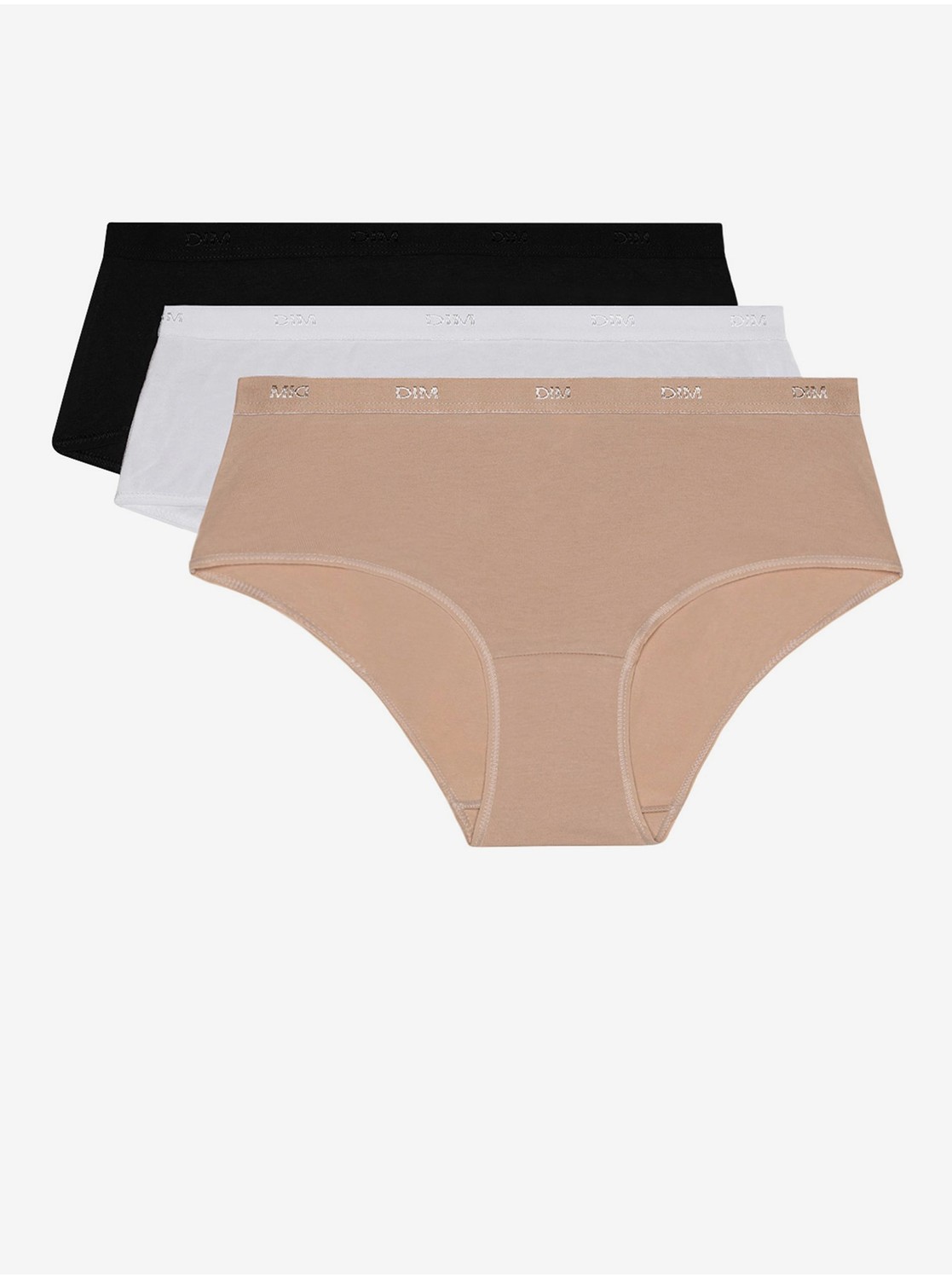 Sada troch dámskych nohavičiek v čiernej, bielej a telovej farbe Dim ECO LES POCKETS BOXER