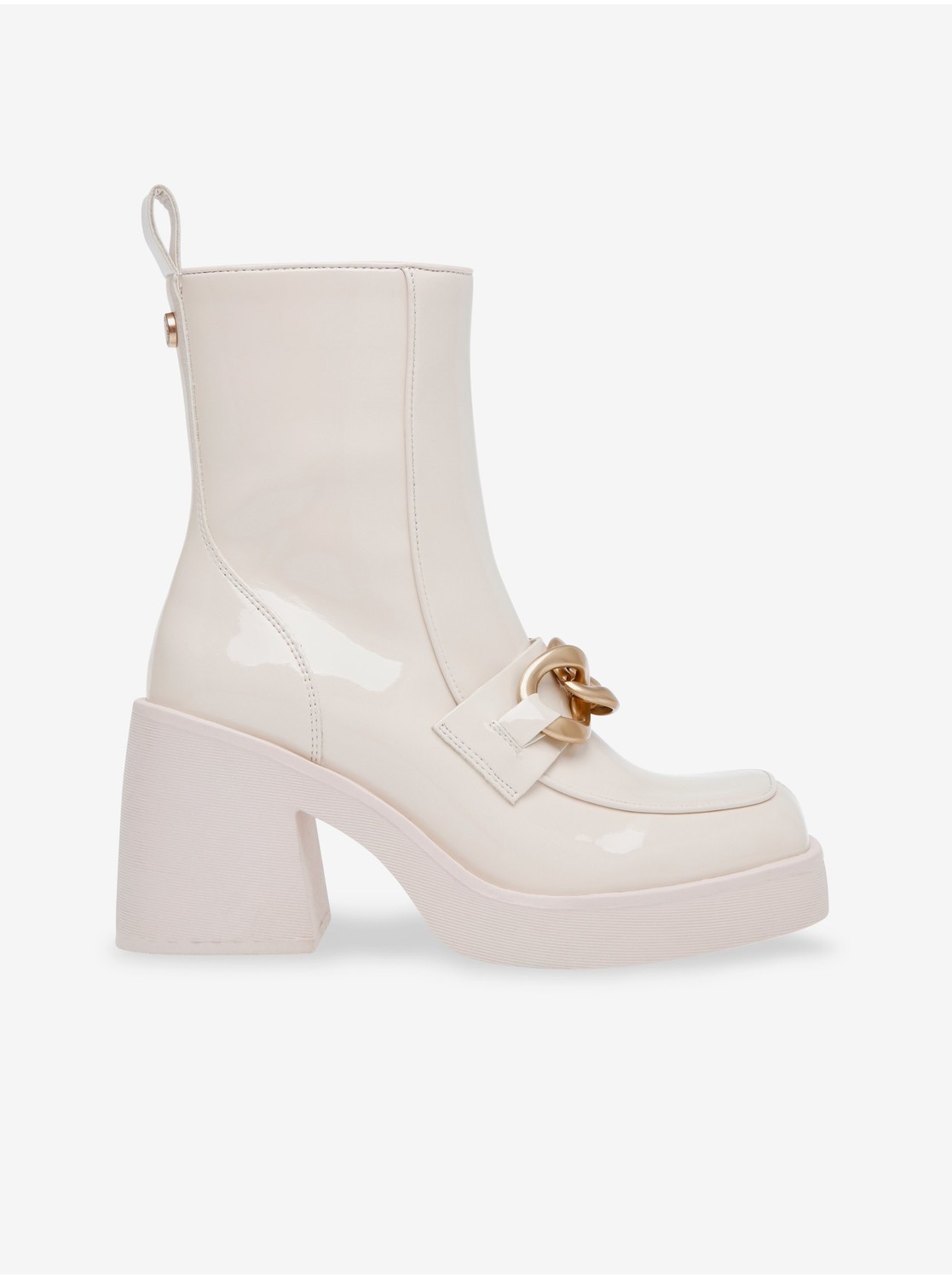 Krémové lesklé členkové topánky na podpätku Steve Madden Blooms