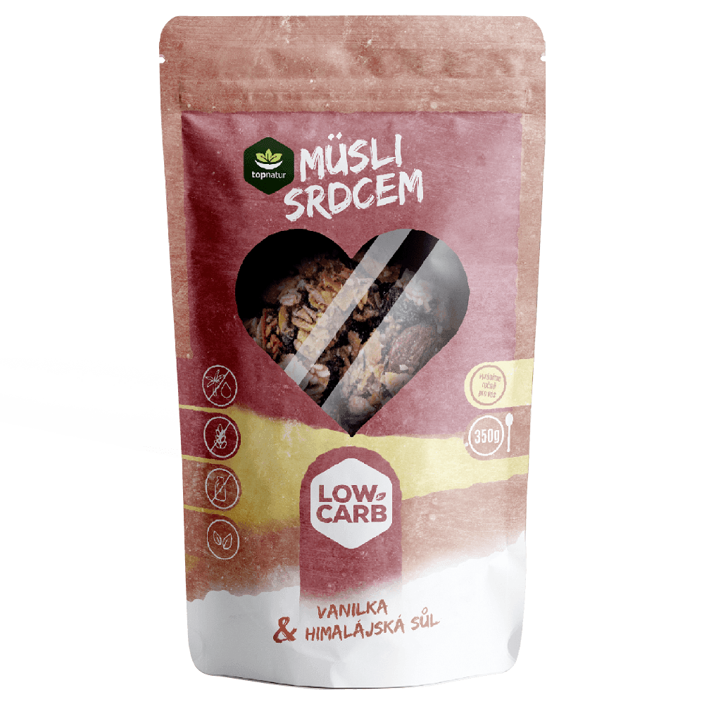 TOPNATUR Low carb müsli srdcom vanilka a himalájska soľ 350 g