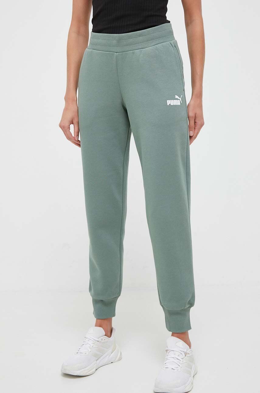 Tepláky Puma zelená farba, jednofarebné