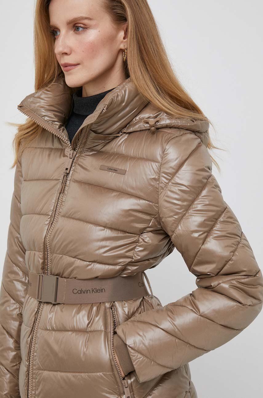 Bunda Calvin Klein dámska, béžová farba, zimná