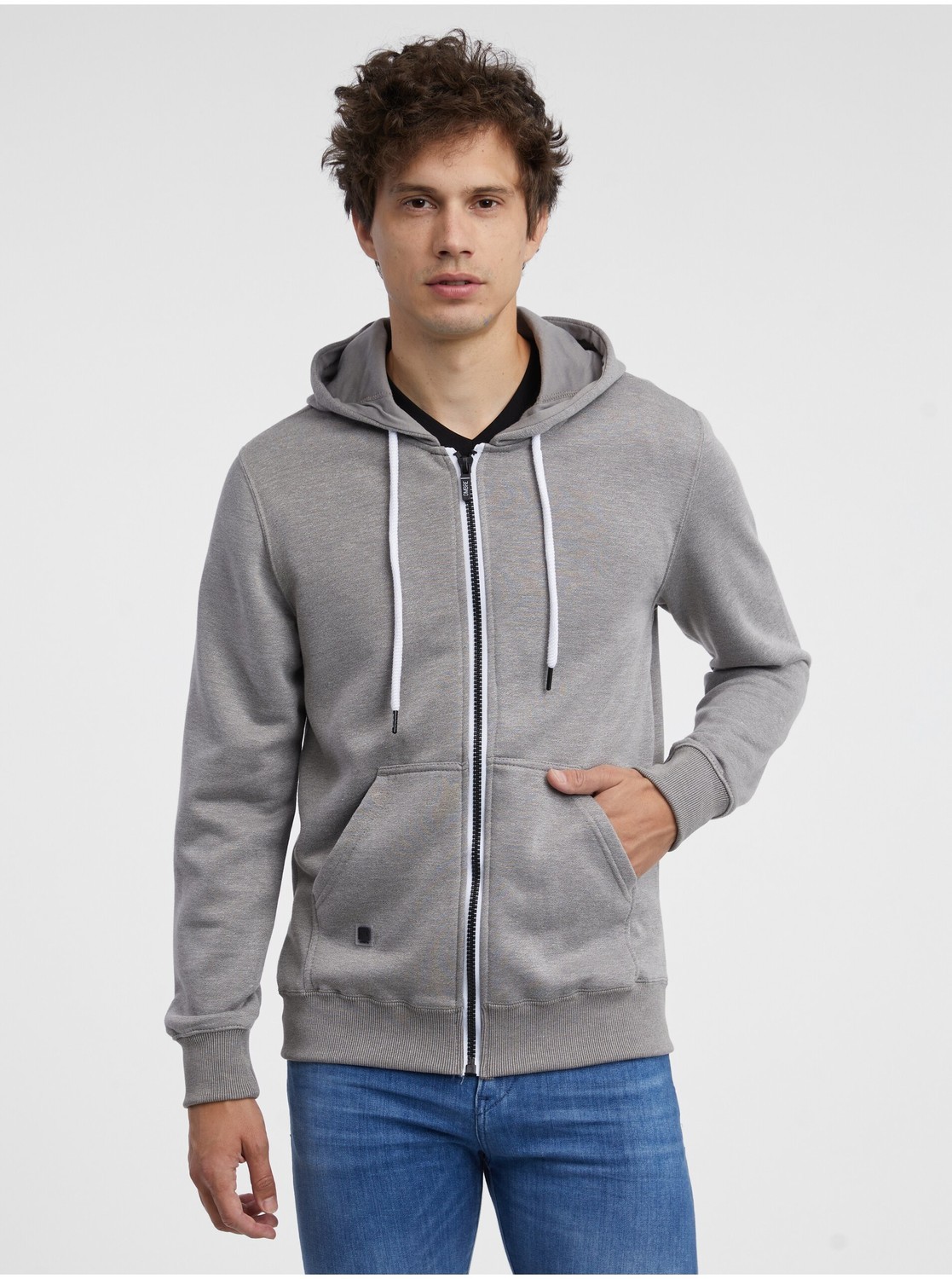 Šedá pánska mikina s kapucňou Ombre Clothing