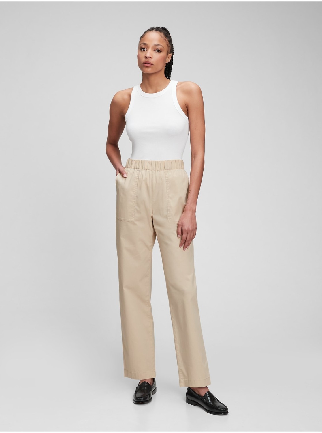 Béžové dámske nohavice kaki high rise Washwell GAP