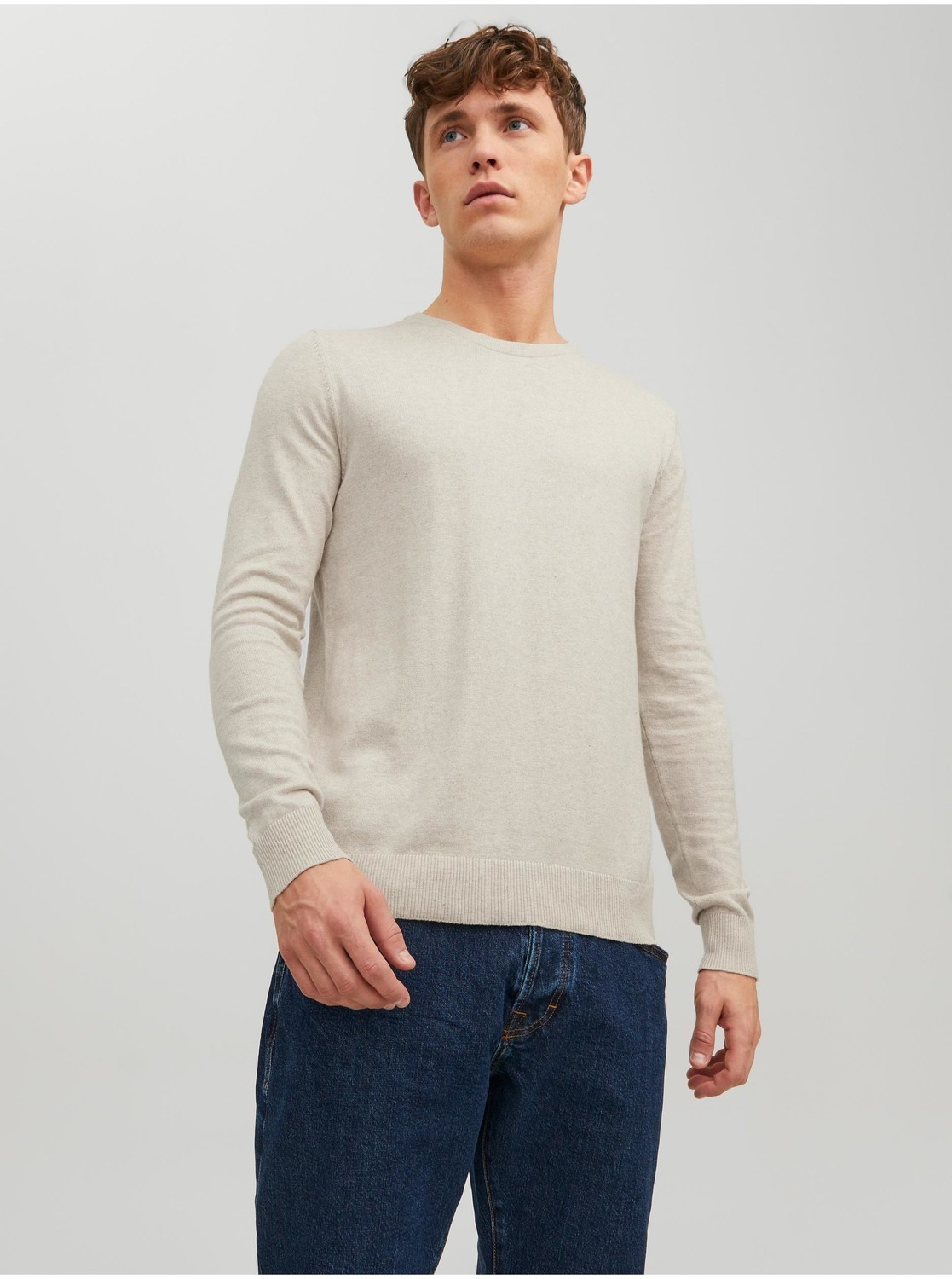 Krémový basic sveter Jack & Jones Emil