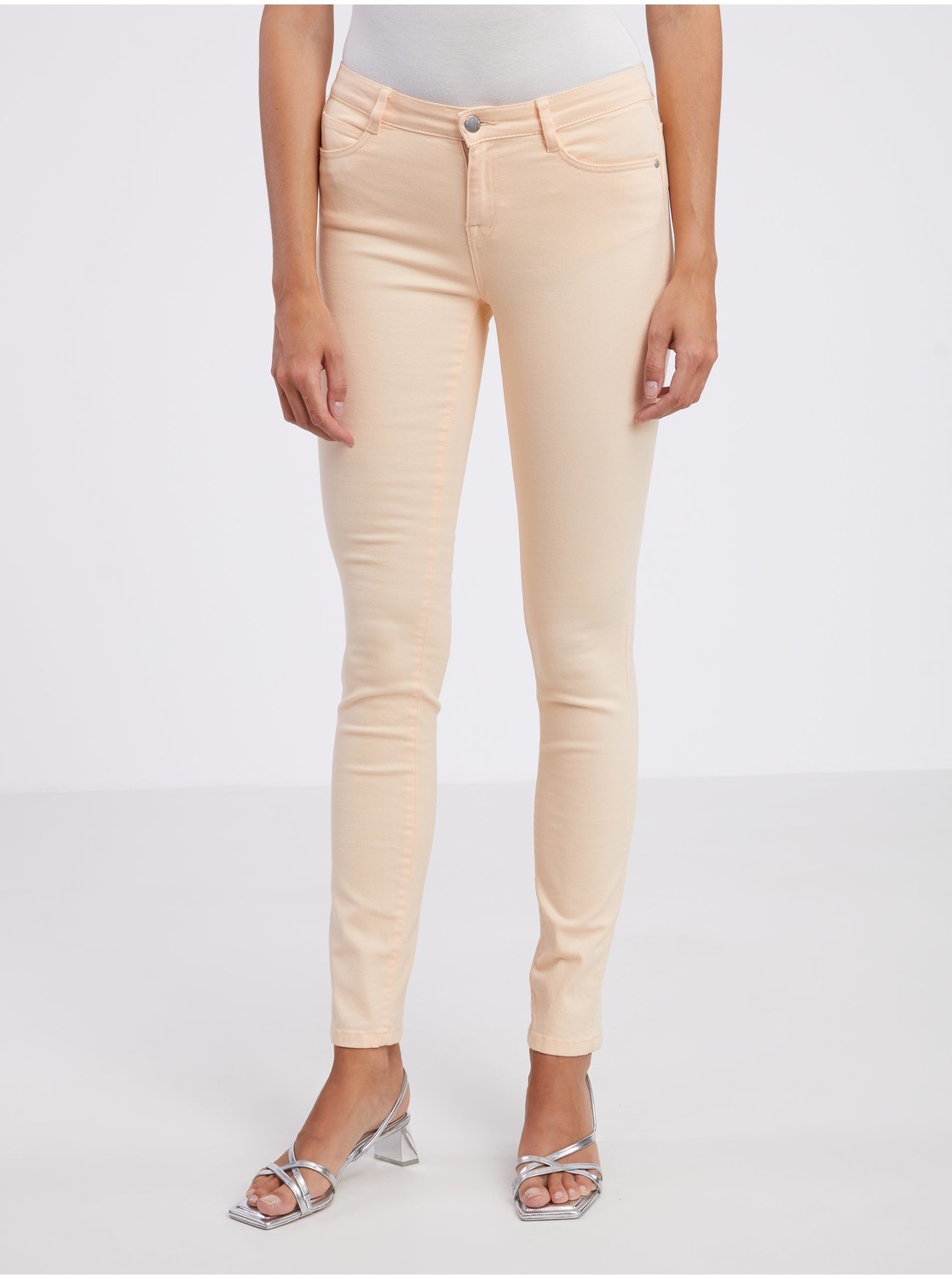 Marhuľové dámske slim fit nohavice CAMAIEU