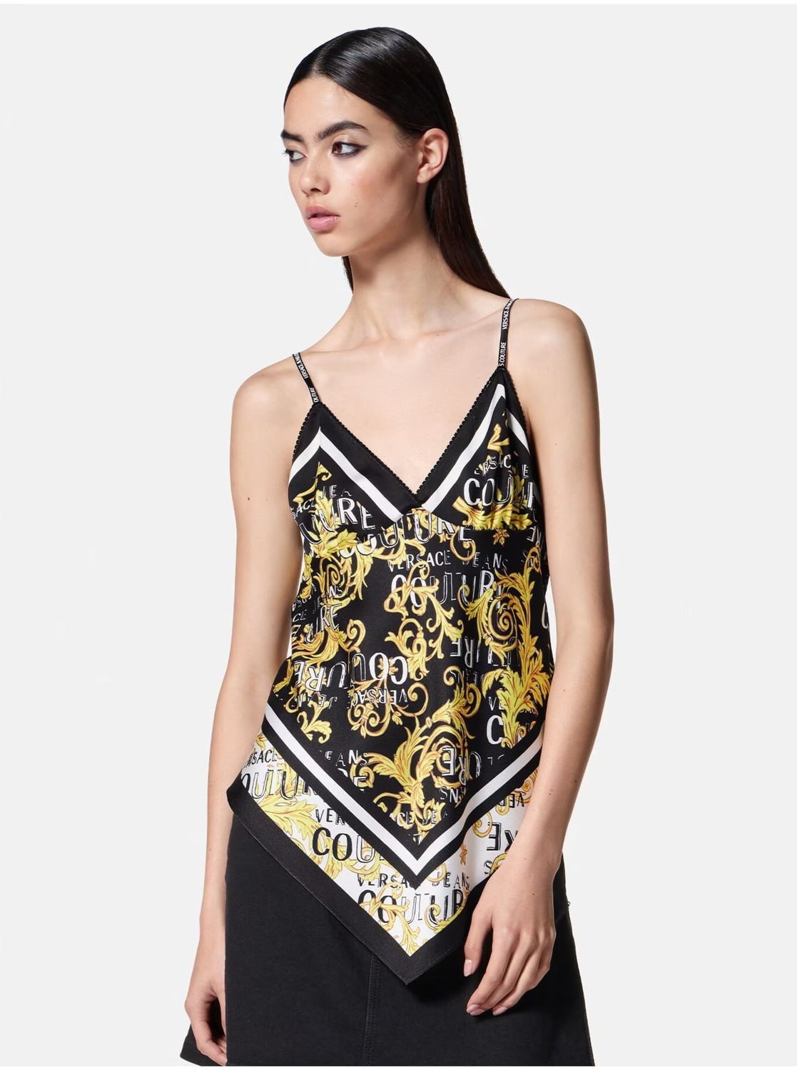 Čierny dámsky vzorovaný saténový top Versace Jeans Couture