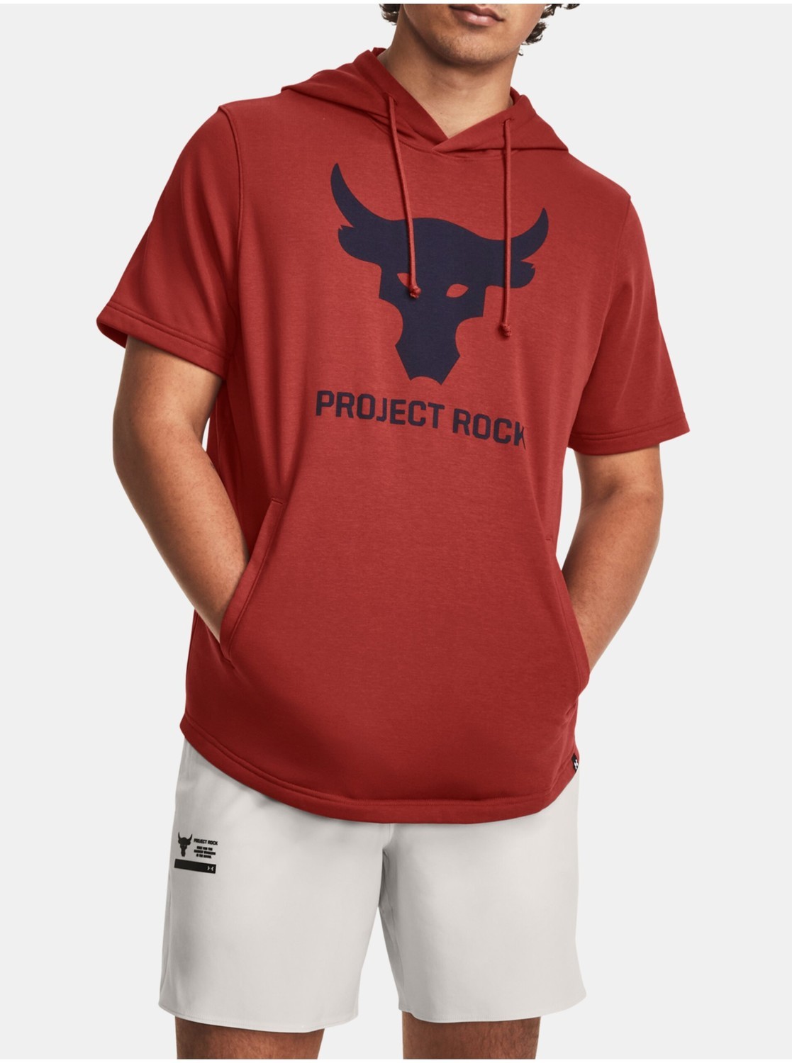 Červená pánska športová mikina s krátkym rukávom Under Armour Project Rock Terry SS HD