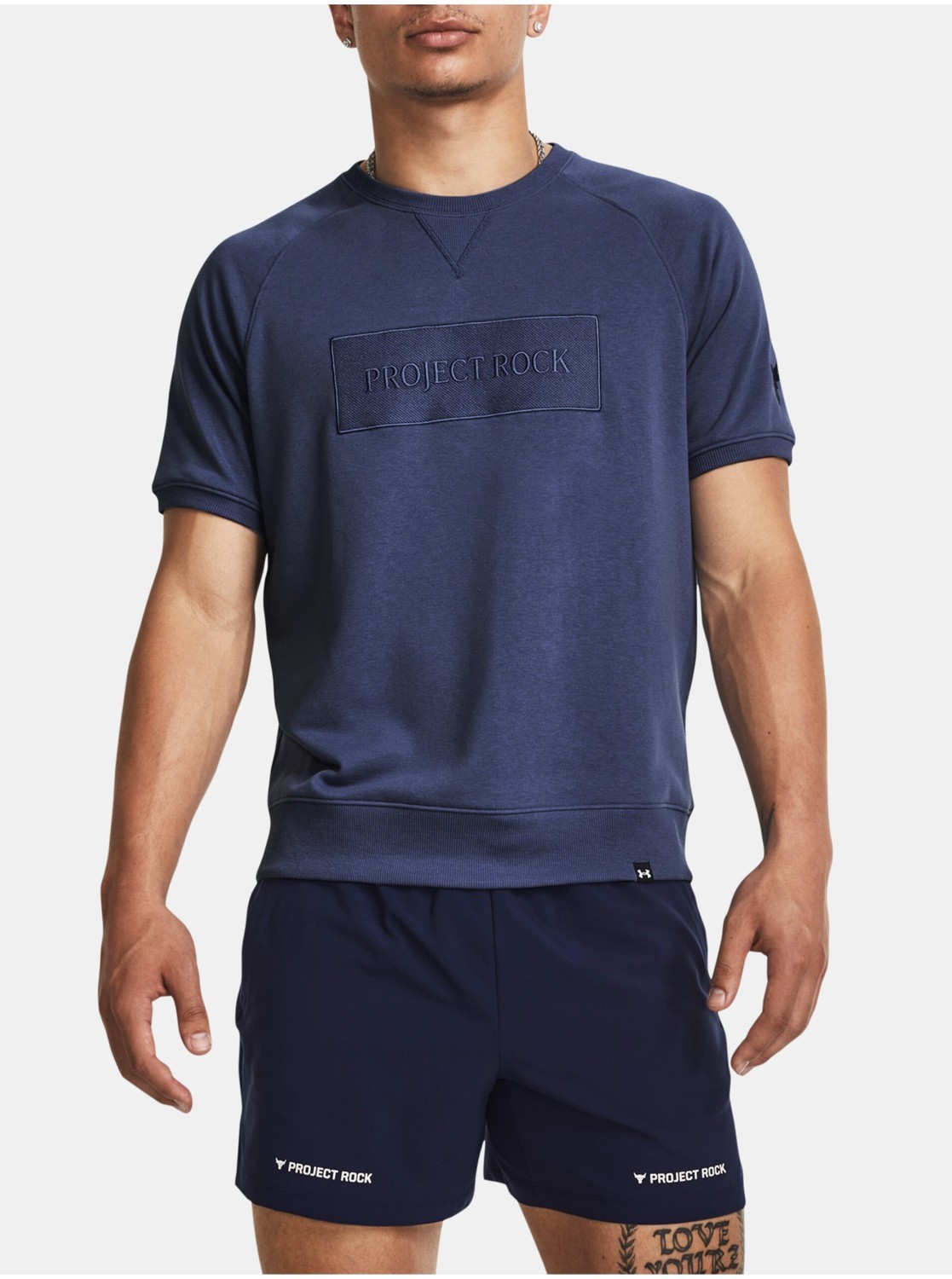Tmavomodrá pánska športová mikina s krátkym rukávom Under Armour Pjt Rock Terry Gym Top