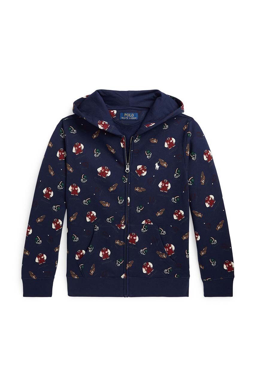 Detská mikina Polo Ralph Lauren tmavomodrá farba, s kapucňou, vzorovaná