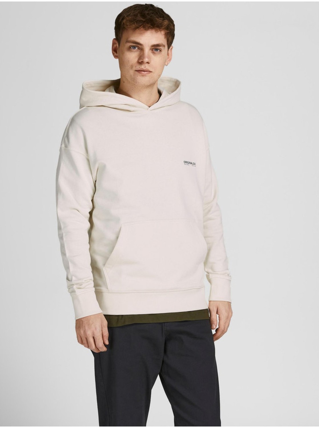 Mikiny s kapucou pre mužov Jack & Jones - krémová