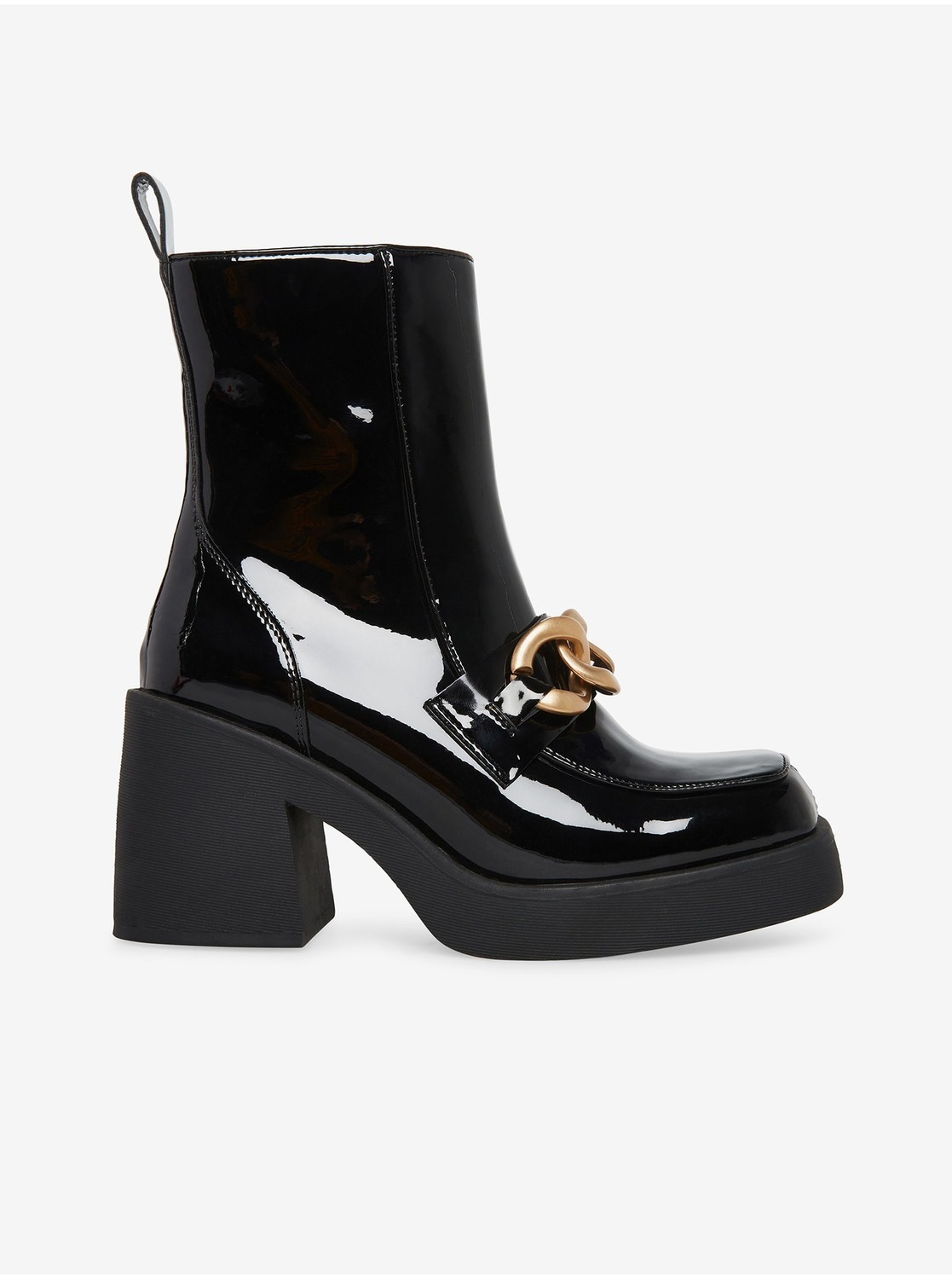 Čierne lesklé členkové topánky na podpätku Steve Madden Blooms
