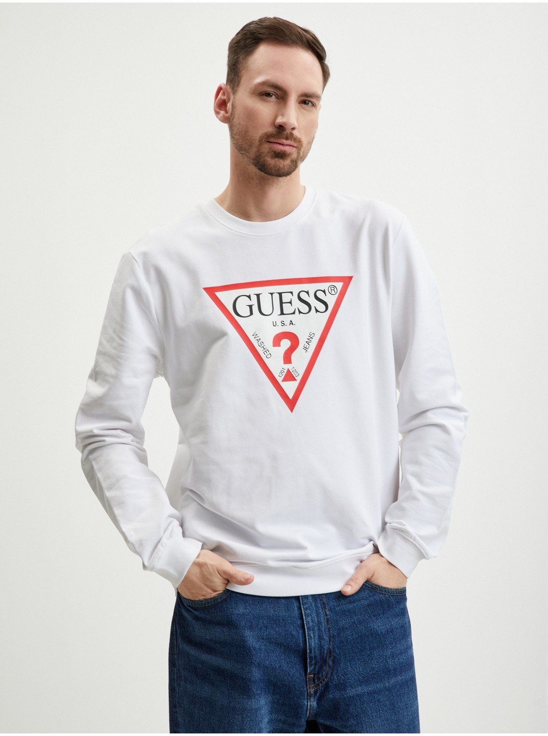 Biela pánska mikina Guess Audley