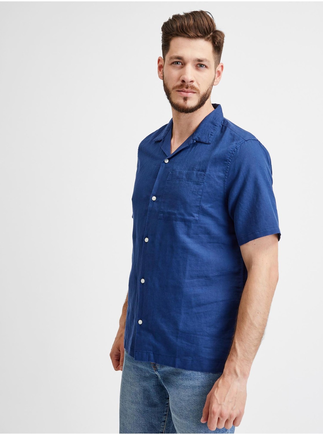 Tmavomodrá ľanová pánska košeľa GAP