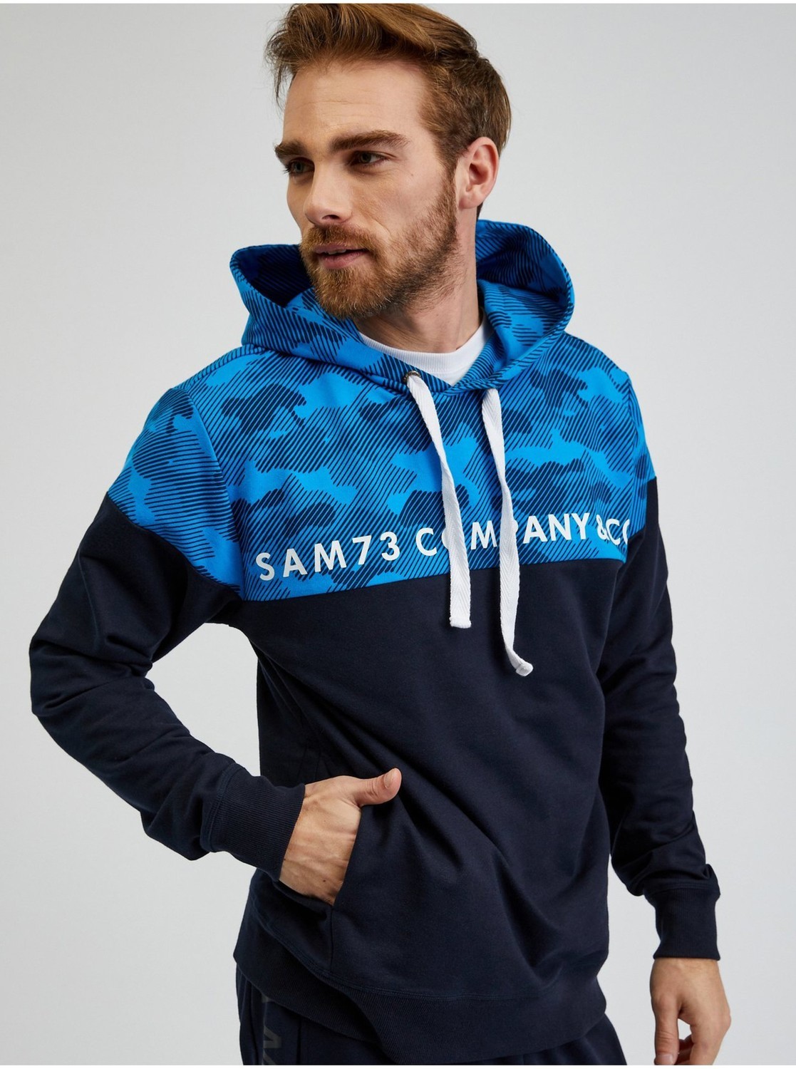 Mikiny s kapucou pre mužov SAM 73 - modrá, tmavomodrá