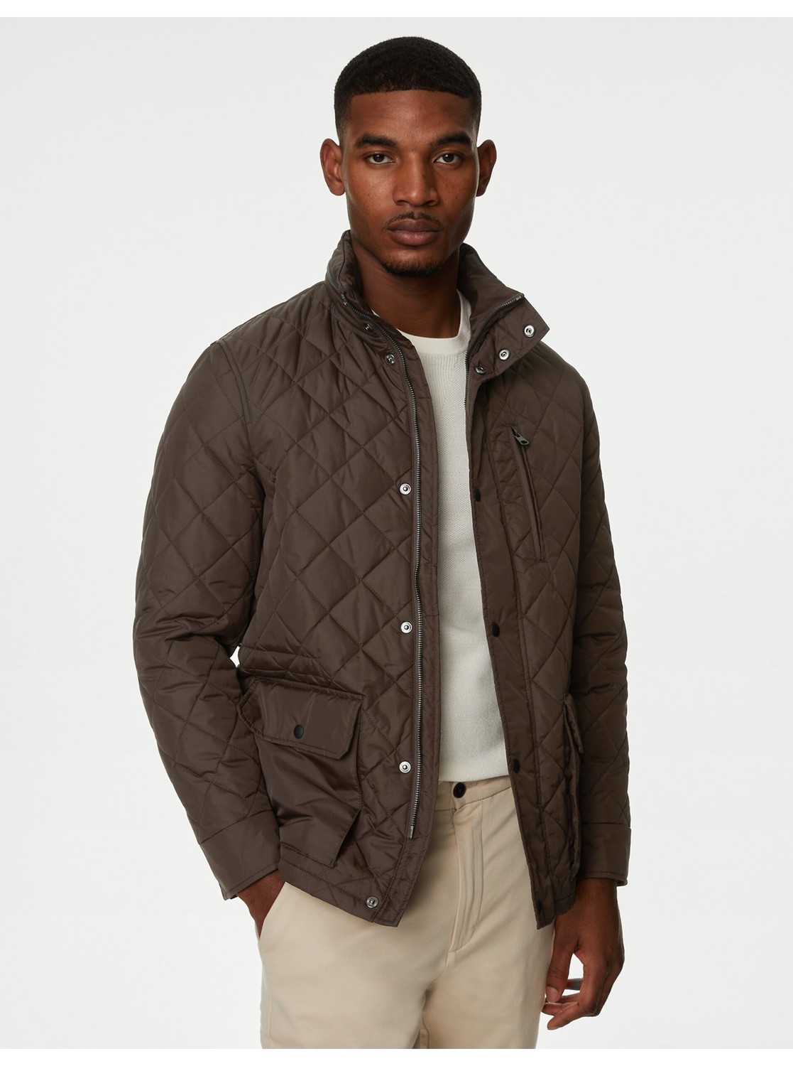 Hnedá pánska prešívaná bunda s technológiou Stormwear Marks & Spencer