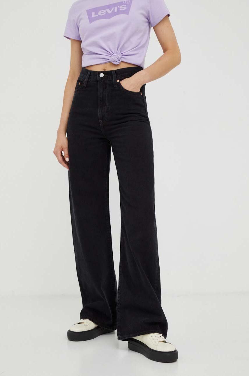Rifle Levi's RIBCAGE WIDE LEG H223 dámske, čierna farba