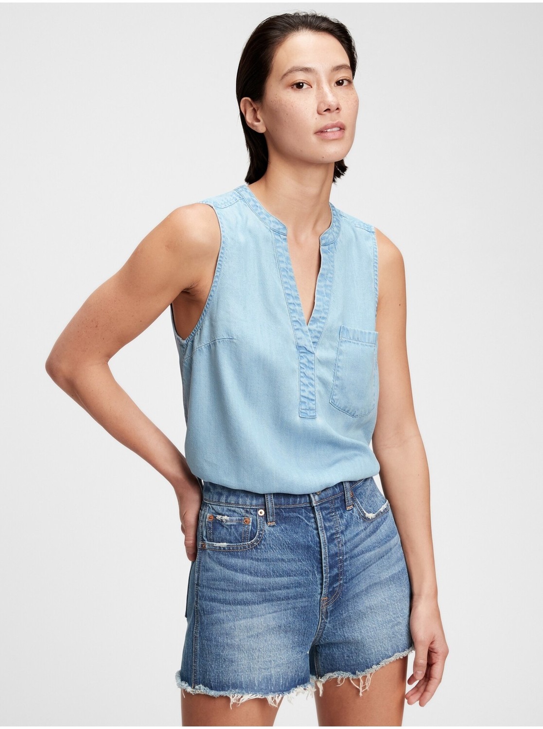 Modrý dámský top sleeveless popover rosco GAP