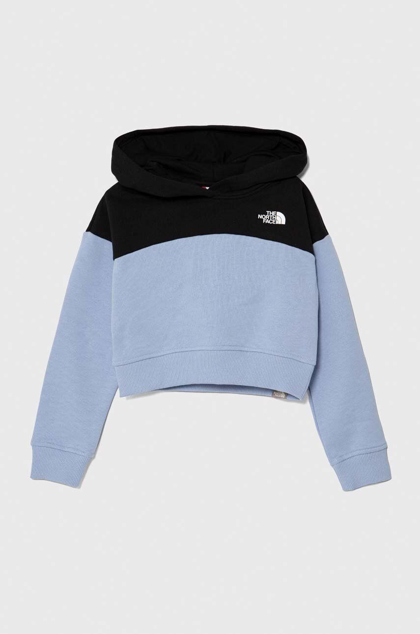 Detská bavlnená mikina The North Face G DREW PEAK CROP P/O HOODIE s kapucňou, jednofarebná