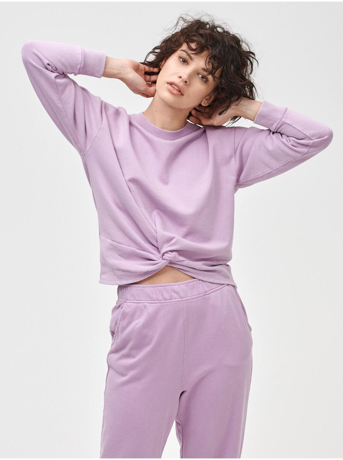 Mikina vintage soft twist-front crewneck sweat Fialová