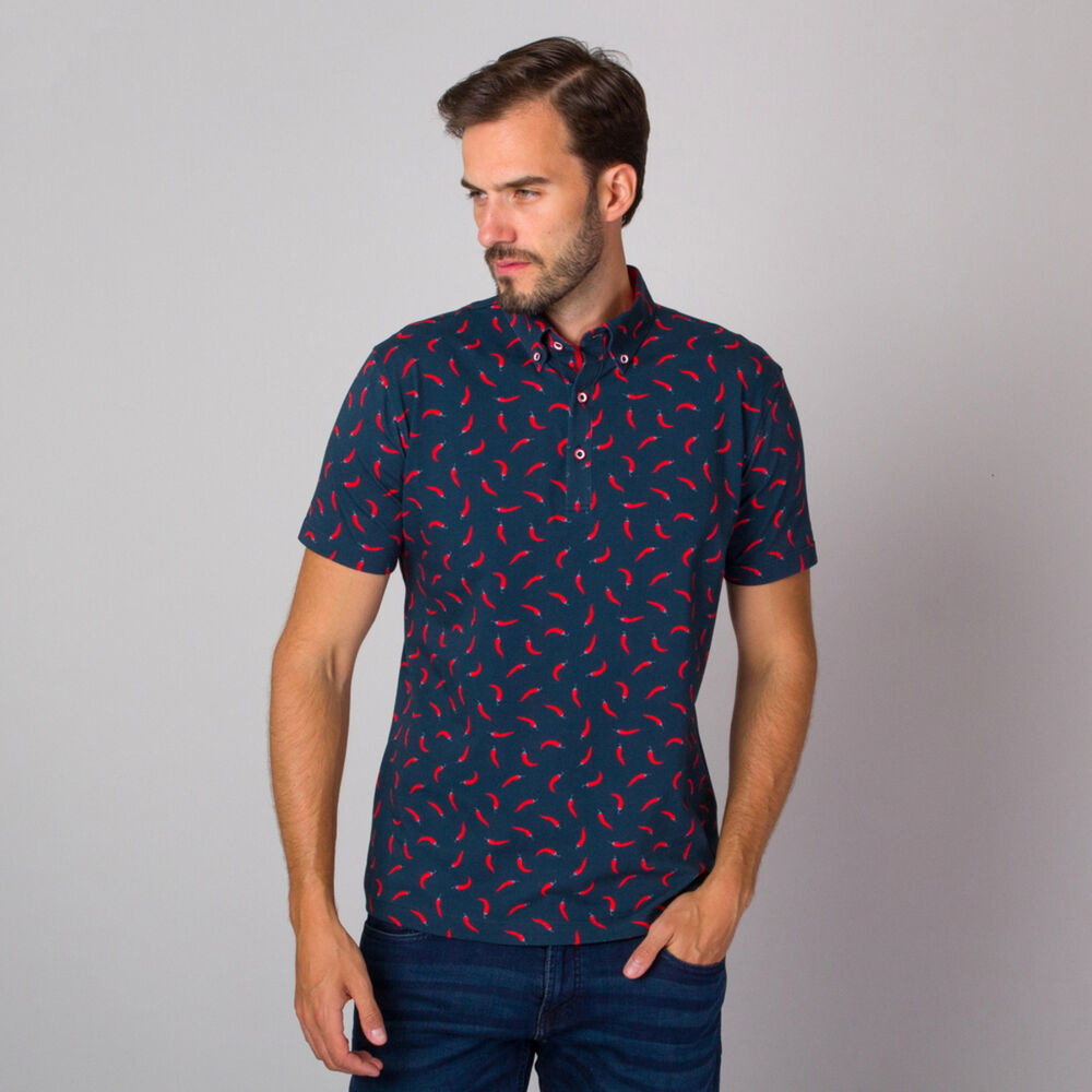 Pánske polo tričko antracitovej farby s čili papričkami 15535