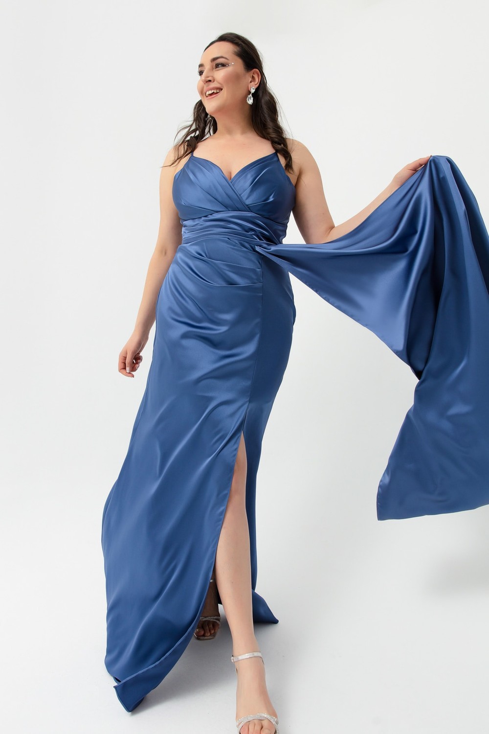 Lafaba Plus Size Evening Dress - Dark blue - Wrapover