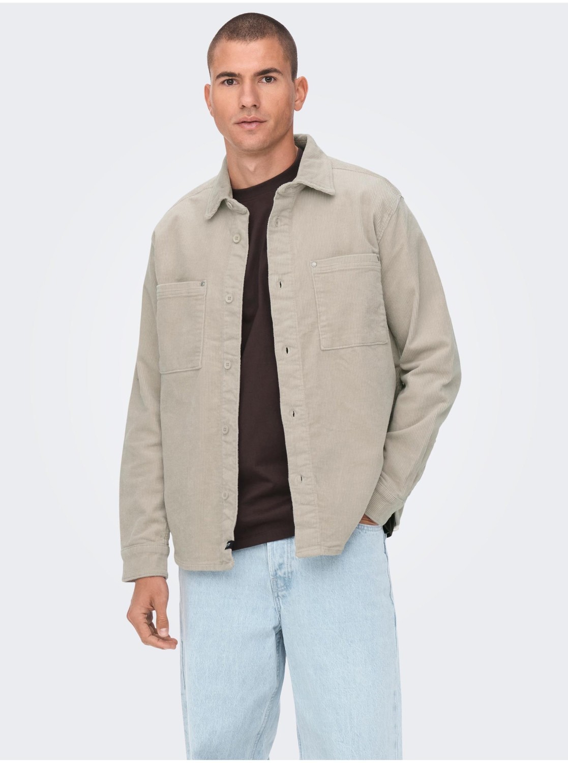 Beige Mens Upper Corduroy Shirt ONLY & SONS Track - Men