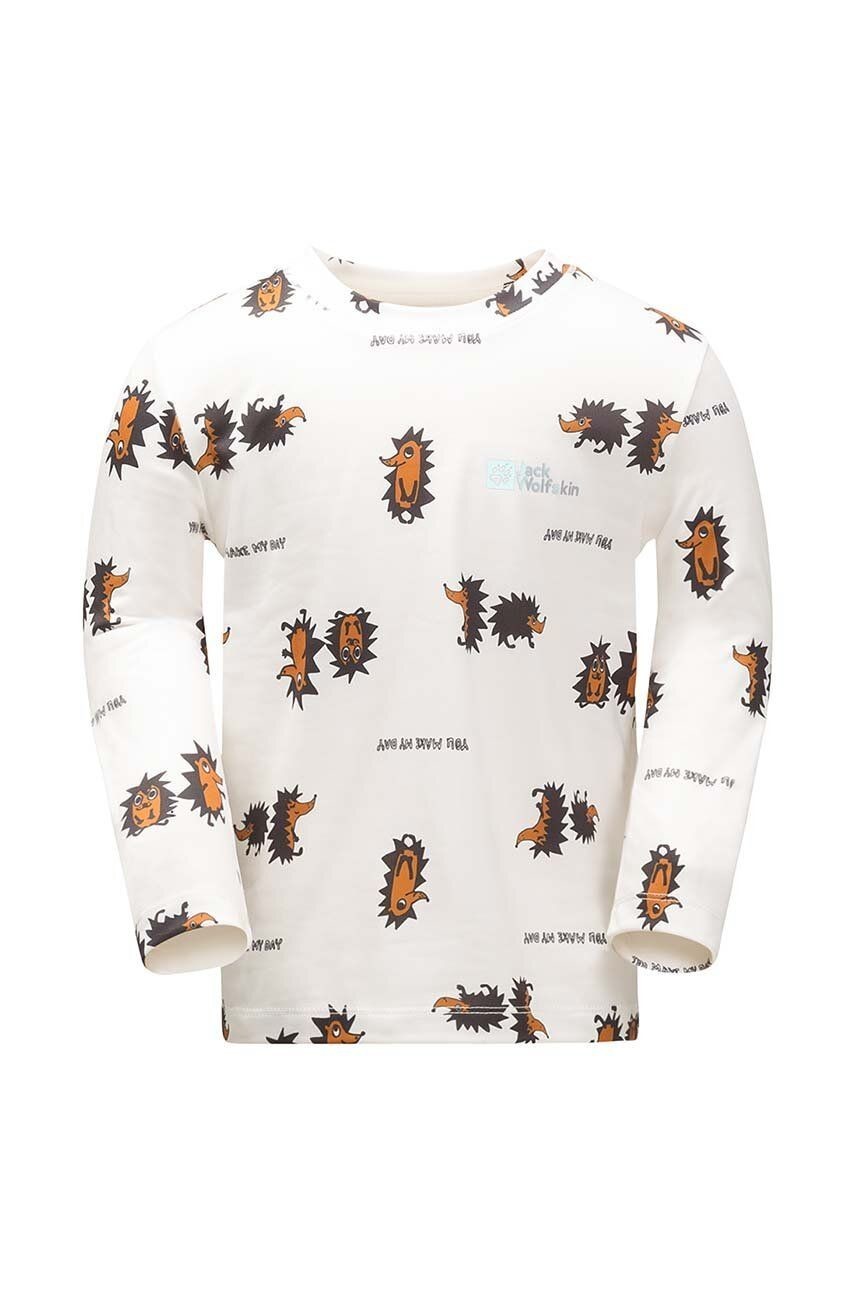 Detské tričko s dlhým rukávom Jack Wolfskin GLEEL PRINT béžová farba, vzorované