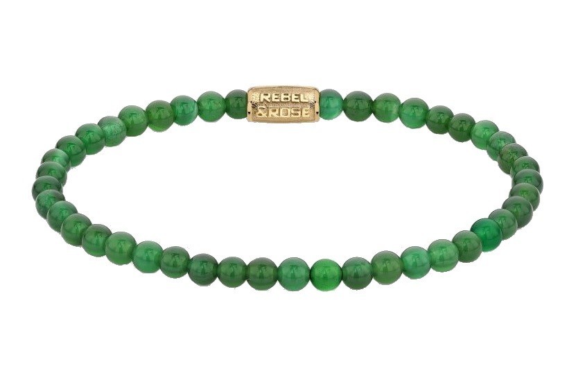 Rebel&Rose Korálkový náramok Green Harmony Gold RR-40106-G 15 cm - XS