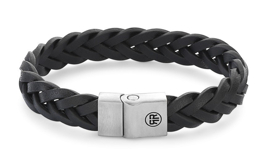 Rebel&Rose Čierny kožený náramok Braided Black Matt RR-M0025-S 16,5 cm - S