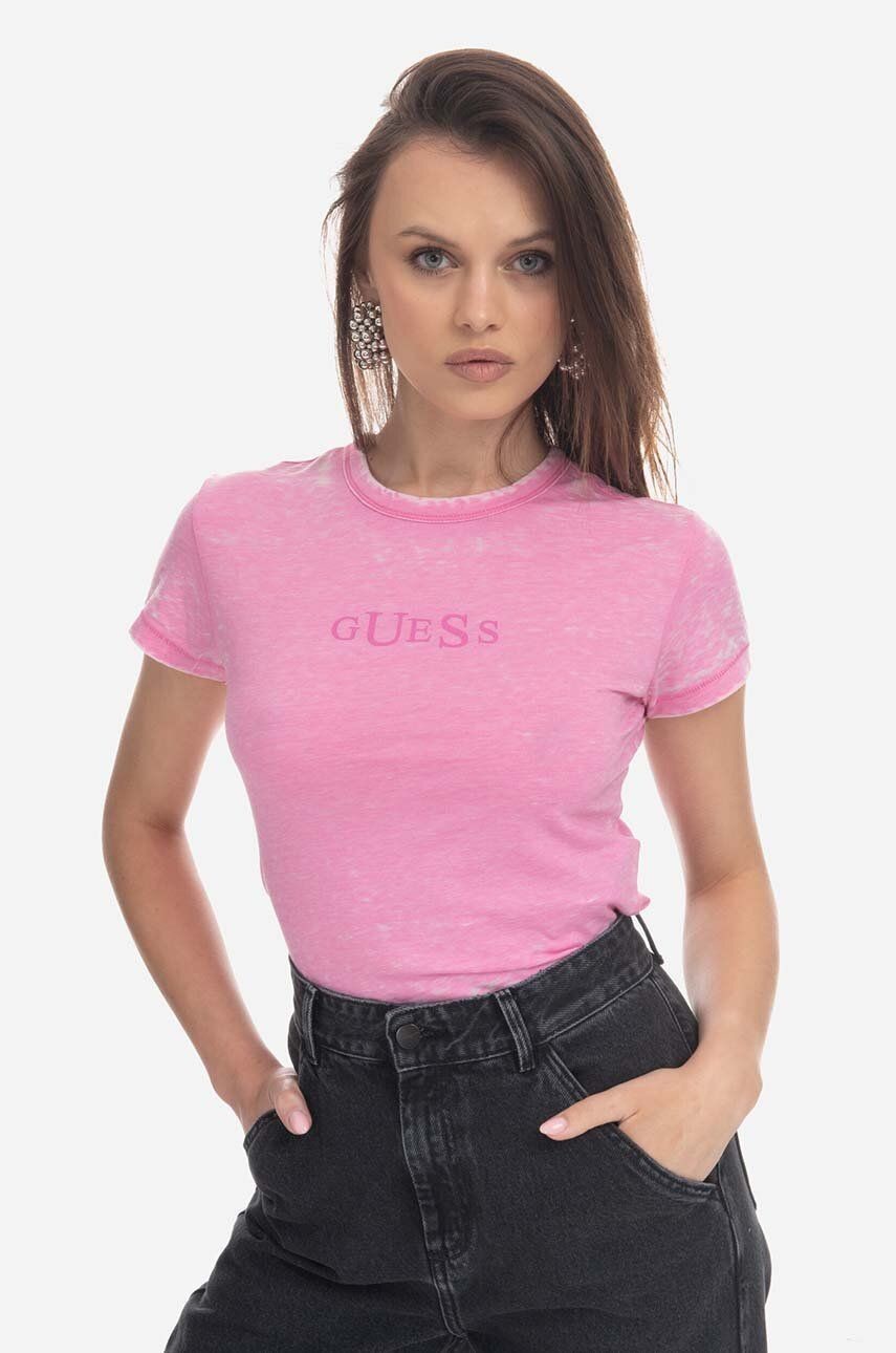 Tričko Guess Guess Classic Logo Baby Tee W2BP00KBAX0 dámske, ružová farba