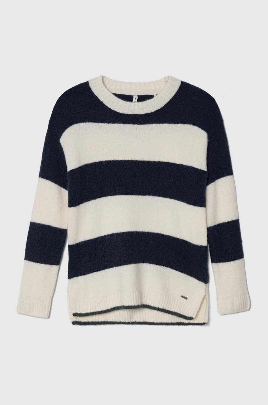 Detský sveter s prímesou vlny Pepe Jeans tmavomodrá farba, teplý