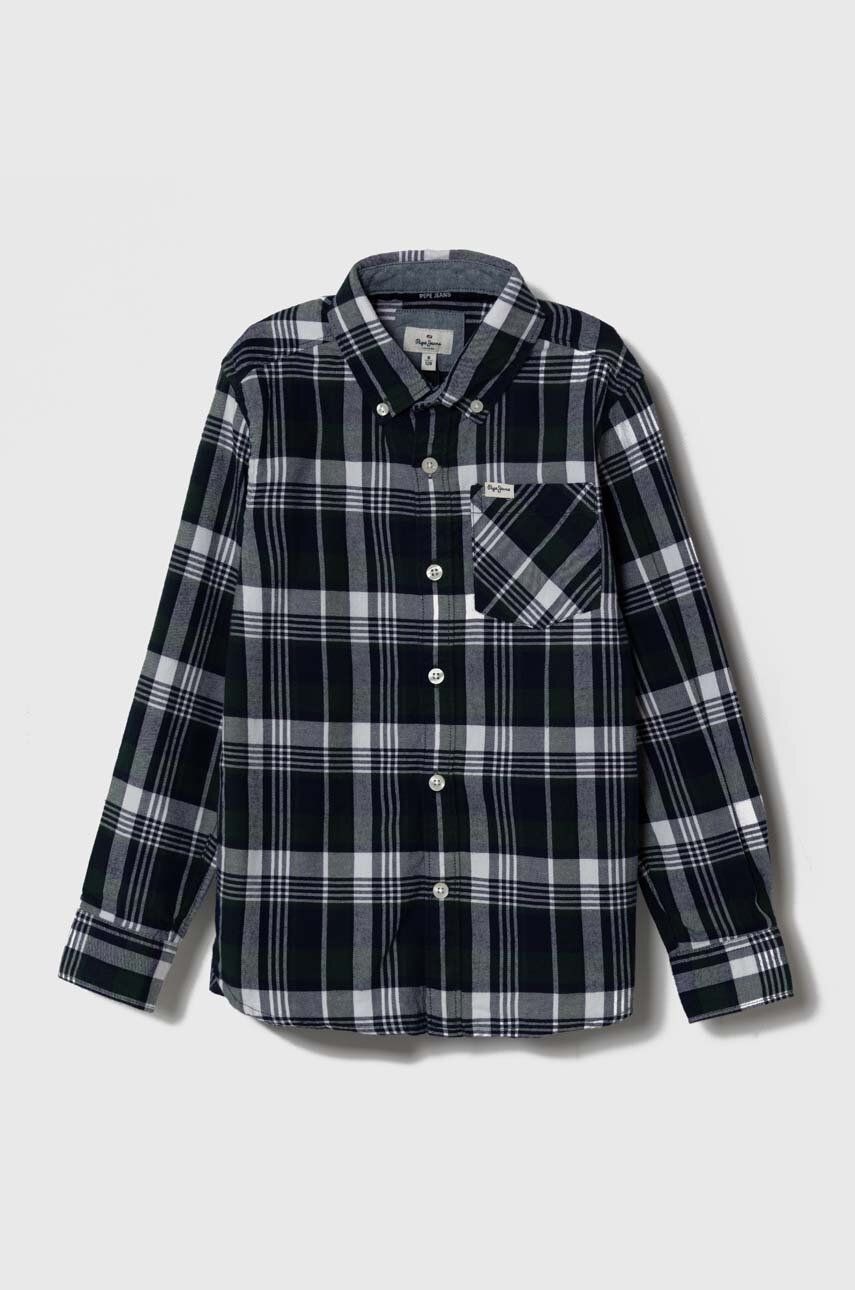 Detská bavlnená košeľa Pepe Jeans zelená farba