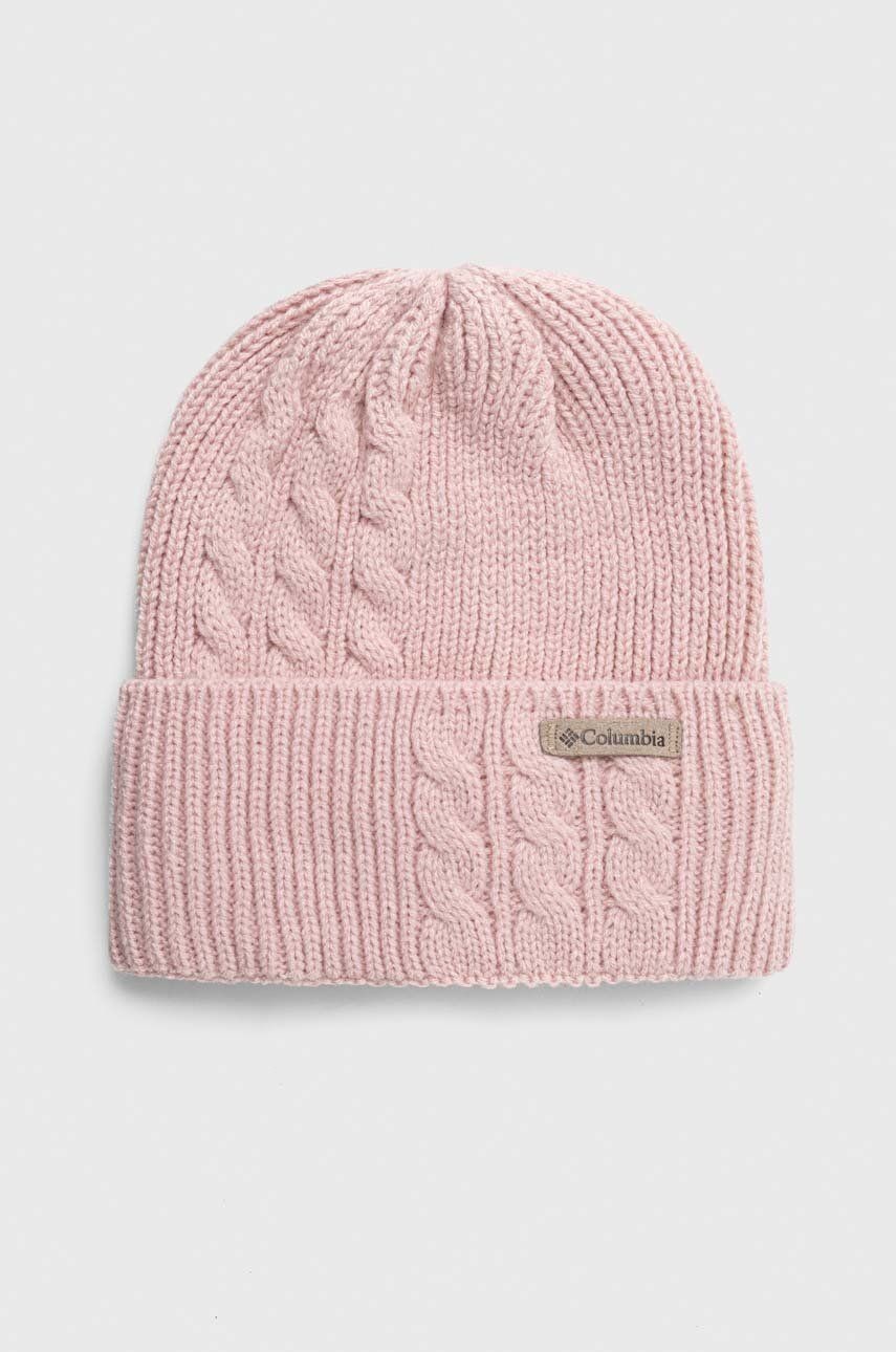 Čiapka Columbia ružová farba, z hrubej pleteniny