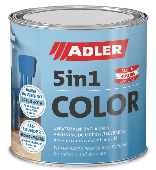ADLER 5in1-COLOR - Univerzálna vodou riediteľná farba na rôzne povrchy RAL 9005  - čierna 2,5 L