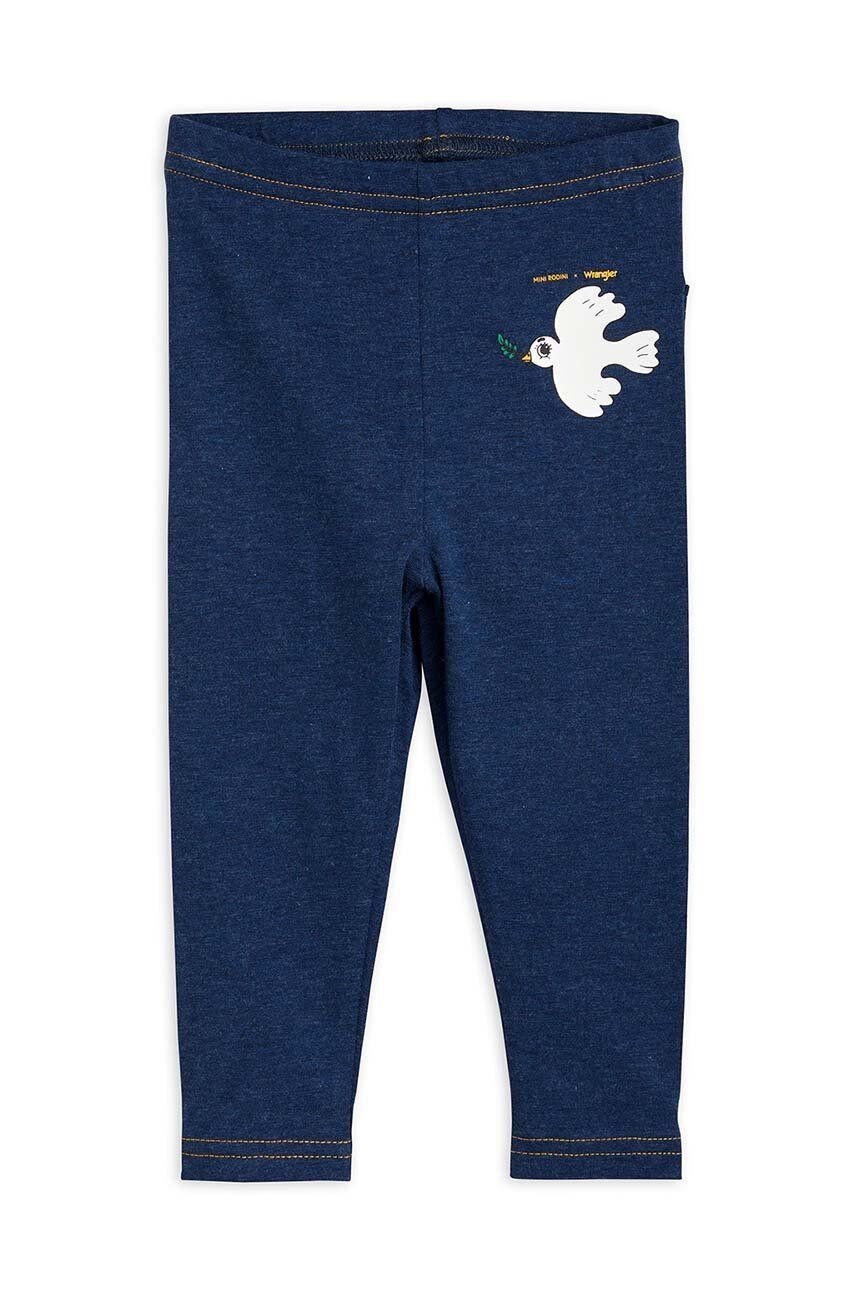 Legíny pre bábätká Mini Rodini Mini Rodini x Wrangler tmavomodrá farba, s potlačou