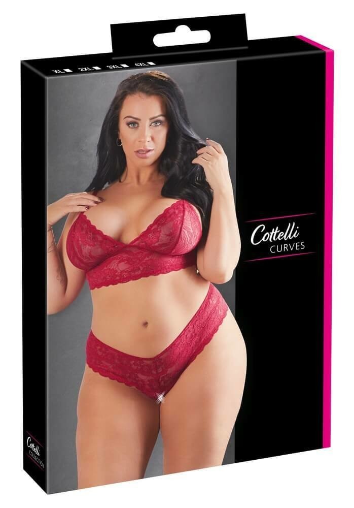 Cottelli Plus Size - mäkká čipkovaná podprsenka (červená)