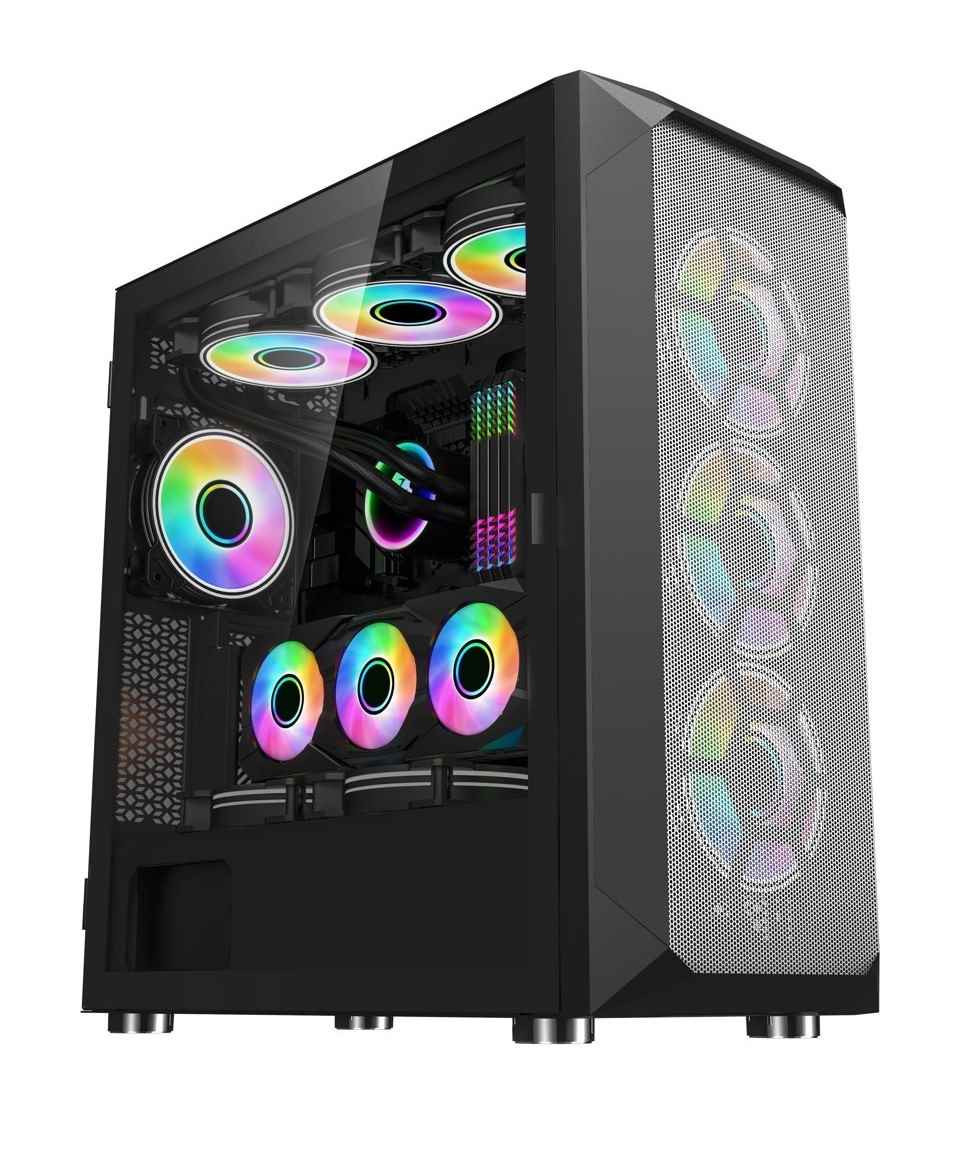 1stCOOL skriňa Wind Storm Black MiddleTower ARGB, AU, USB3.0, bez zdroja, RGB fan, priehľadná bočnica, čierna