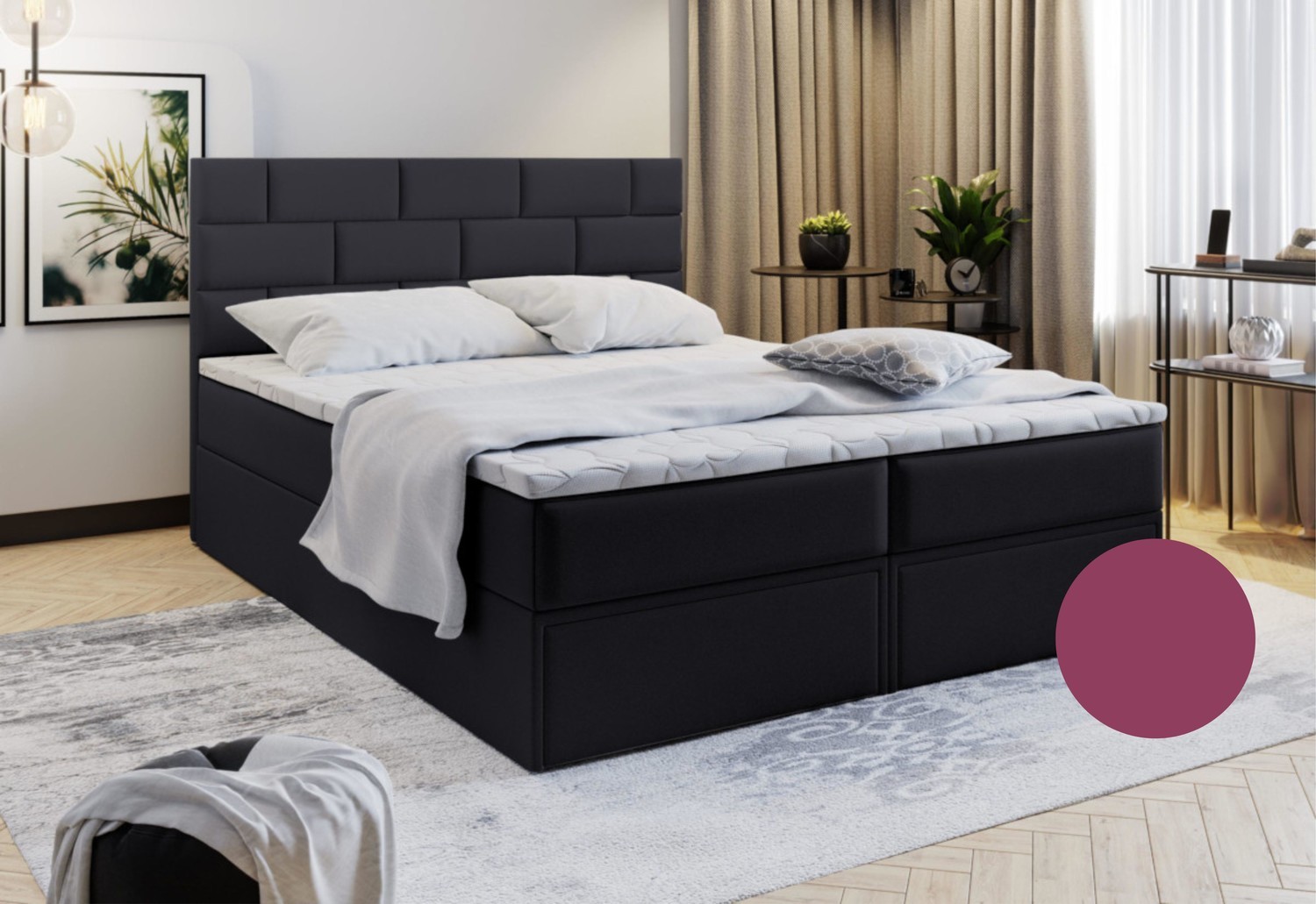 Expedo Čalúnená posteľ boxspring MARINOS, 160x200, fialová