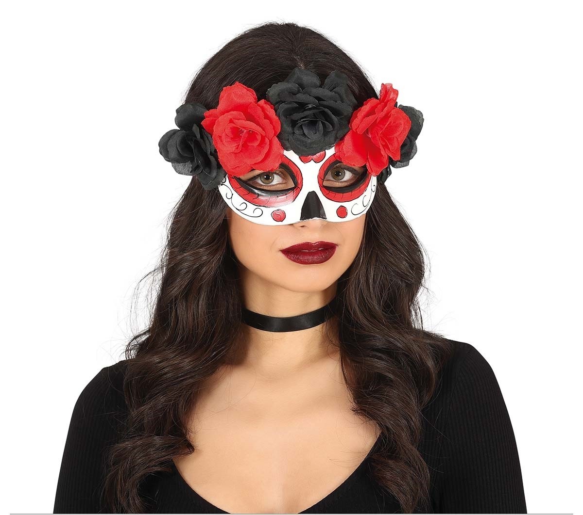 Guirca Maska s čierno-červenými kvietkami - Catrina