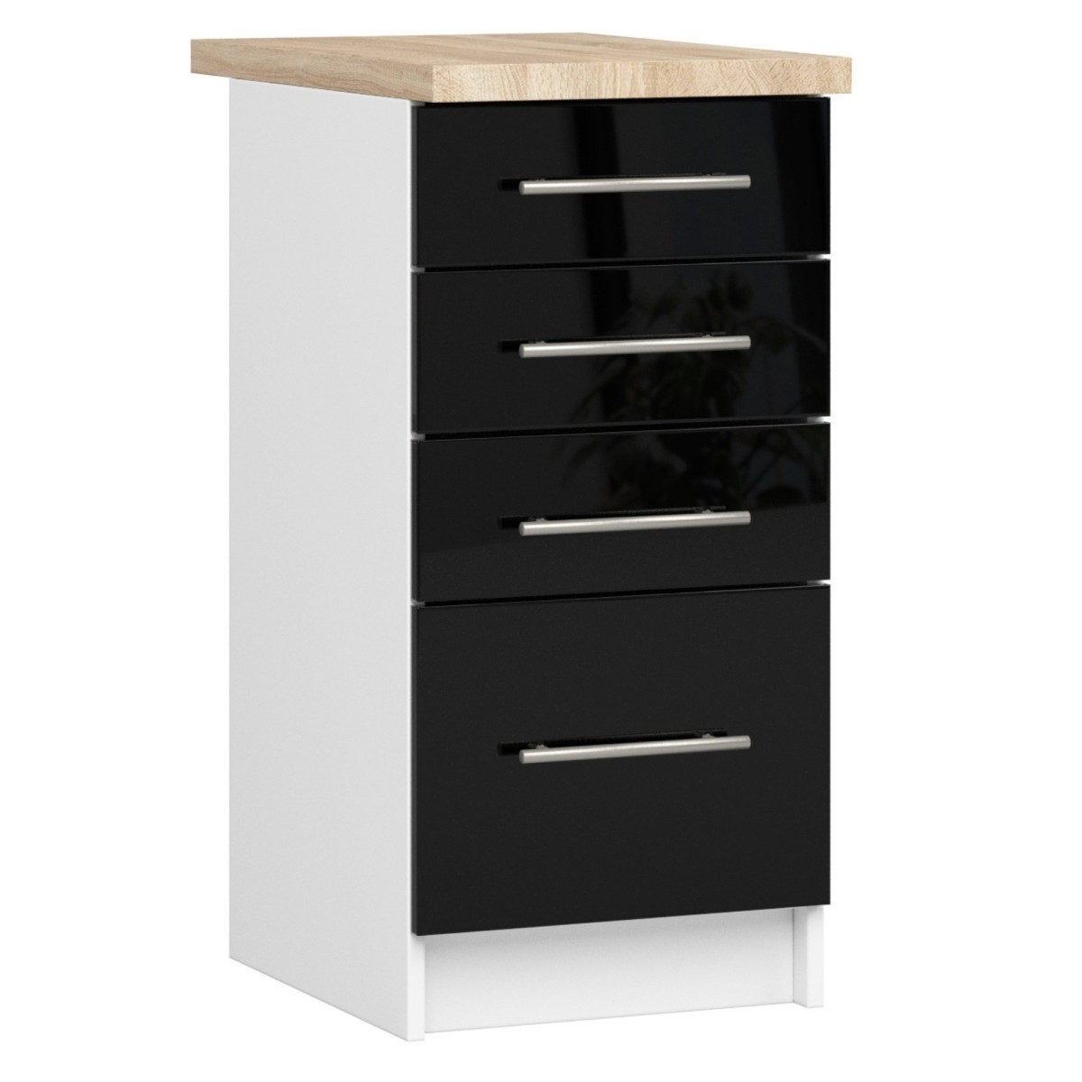 Kuchyňská skříňka Olivie S 40 cm 4S bílá/černý lesk/dub sonoma
