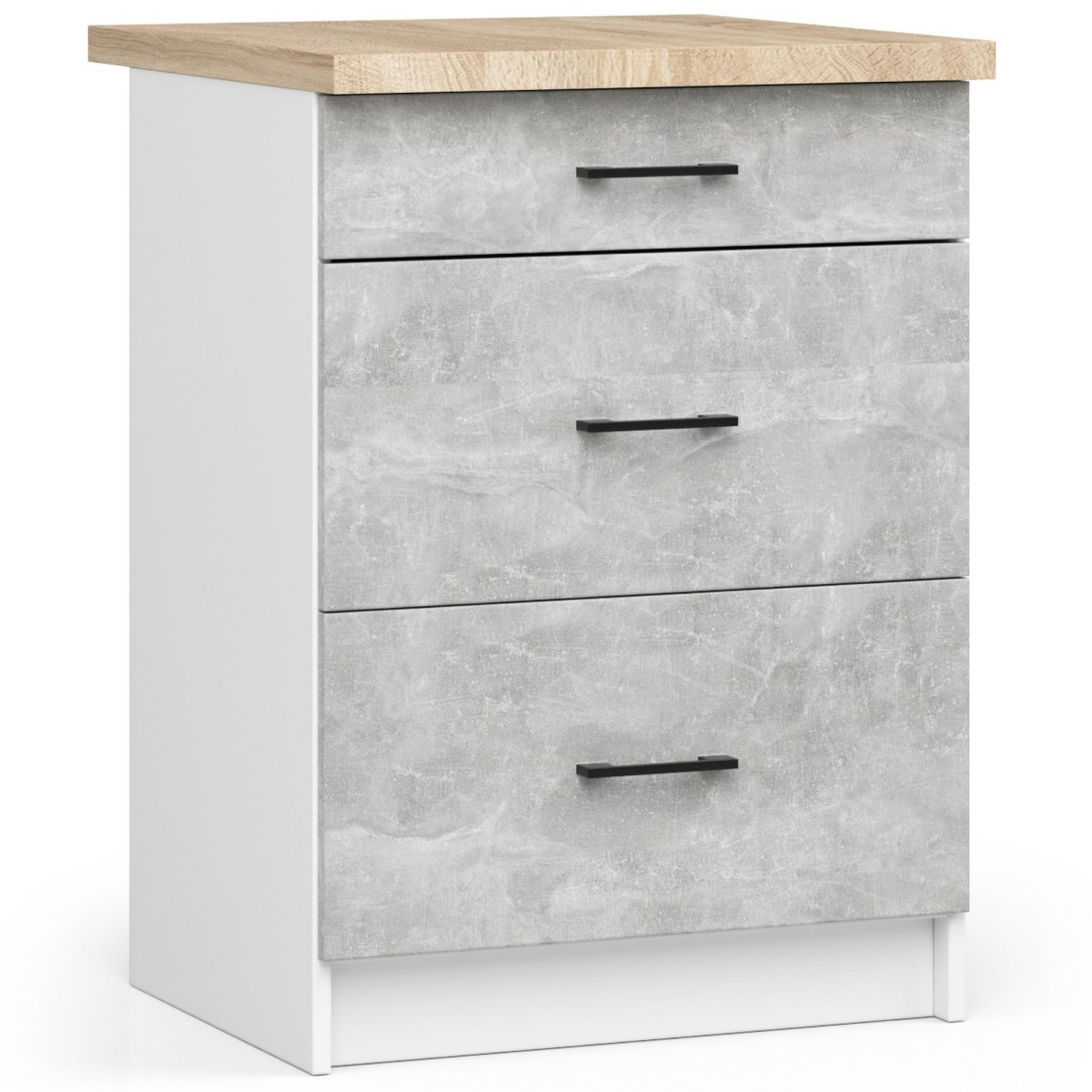 Kuchyňská skříňka Olivie S 60 cm 3S bílá/beton/dub sonoma