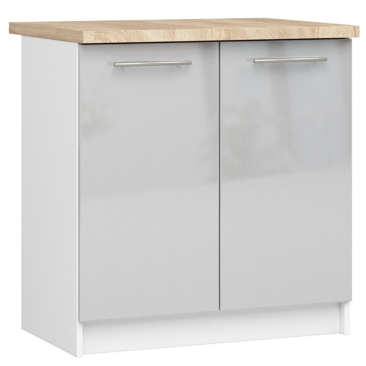 Kuchyňská skříňka Olivie S 80 cm 2D bílá/metalický lesk/dub sonoma