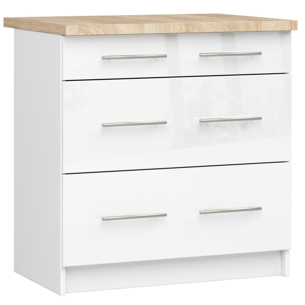 Kuchyňská skříňka Olivie S 80 cm 3S bílá/bílý lesk/dub sonoma